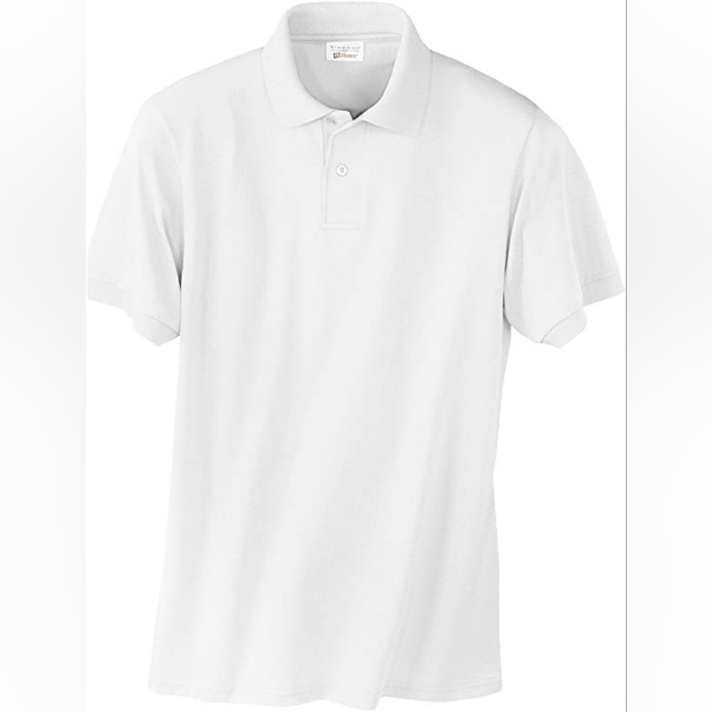 🔥FINAL PRICE🔥NWT HANES UNISEX 50/50 ECOSMART JERSEY KNIT WHITE POLO SZ 5XL